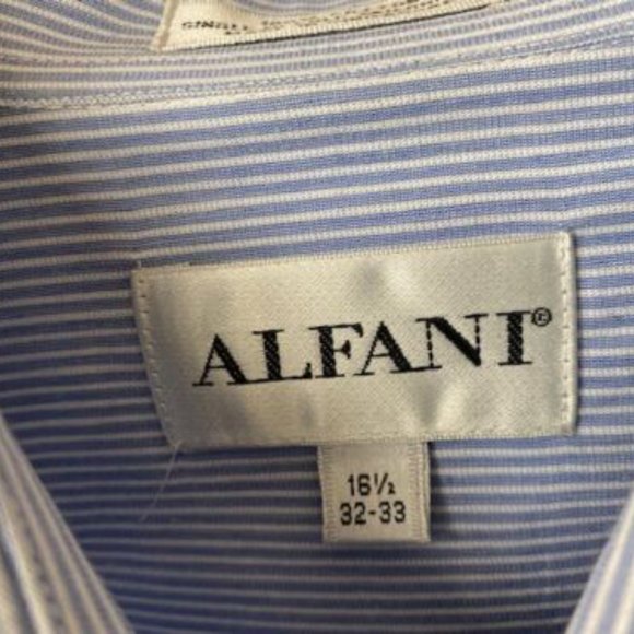 ALFANI * BLUE WHITE Stripe DRESS SHIRT * cufflinks * Chest Pocket * 16.5 * 32-33 - Picture 10 of 11